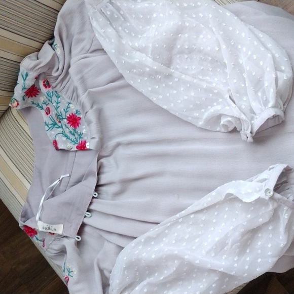 Umgee gray mini embroidered sleeves dress S/M - Picture 10 of 12